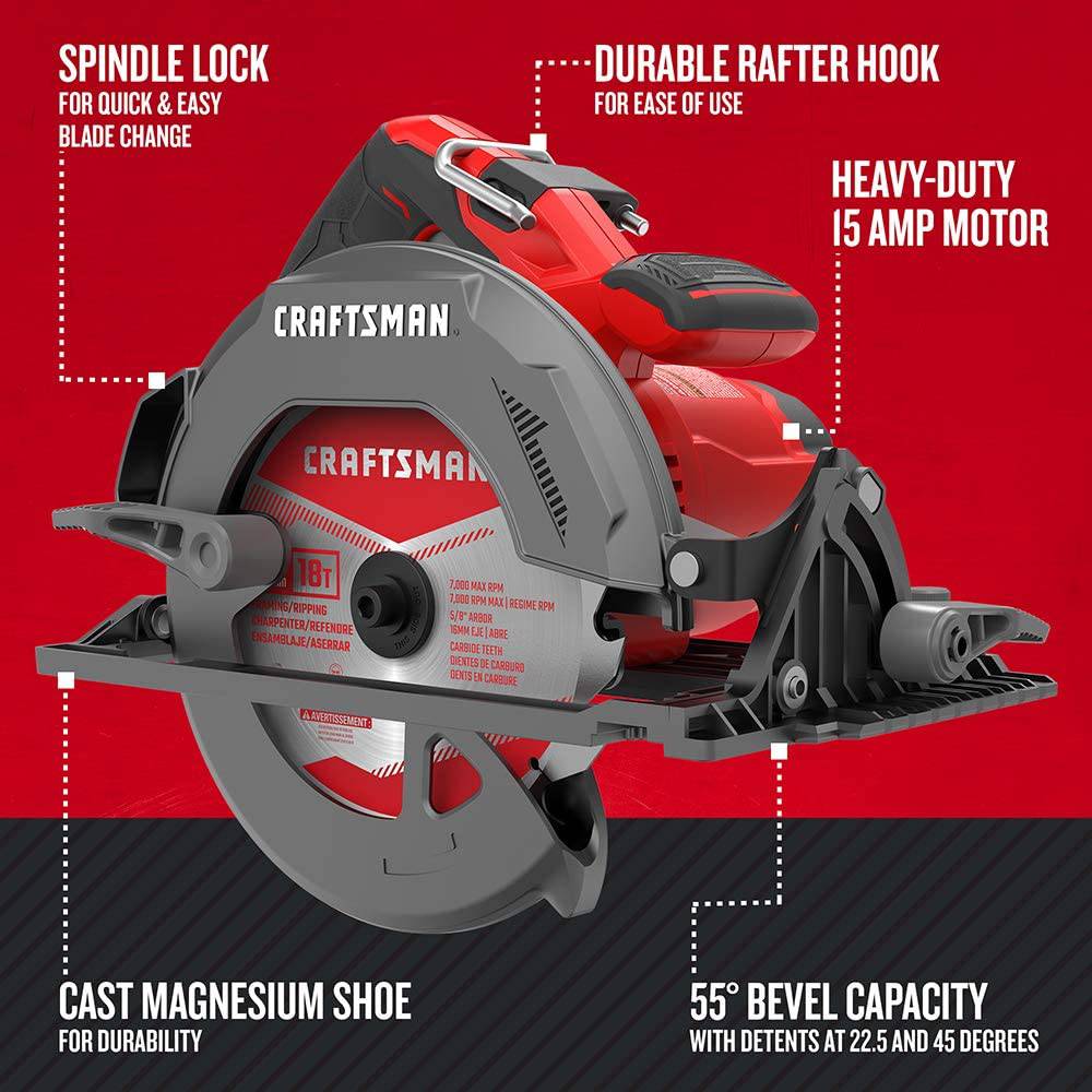 CRAFTSMAN Sierra circular de 7-1/4 pulgadas, 15 amperios (CMES510) - DIGVICE MX