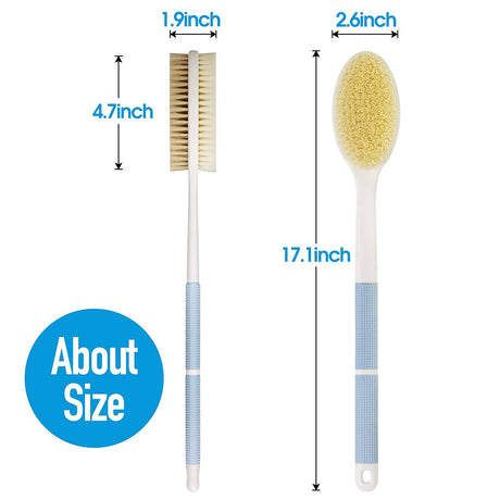Backski - Depurador de espalda antideslizante para ducha, cepillo de espalda de mango largo con cerdas rígidas y suaves, exfoliante corporal para baño o cepillo seco.