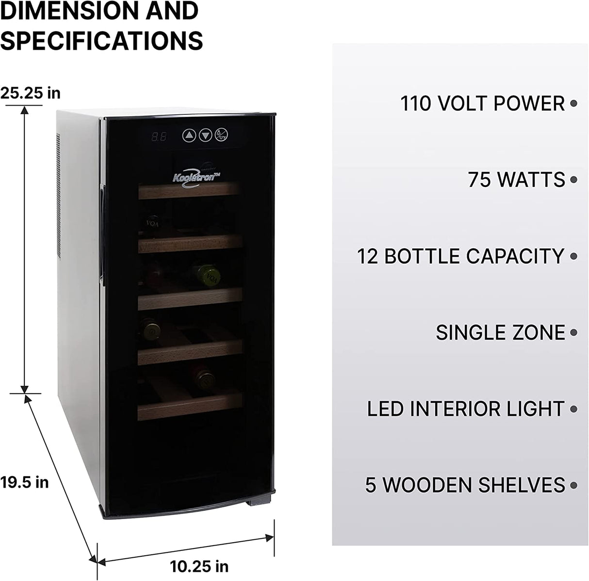 Koolatron Deluxe enfriador de vino para 12 botellas con estantes de madera de haya, negro, refrigerador termoeléctrico para vino, 1 cu. Refrigerador de vino independiente, almacenamiento de vino - DIGVICE MX