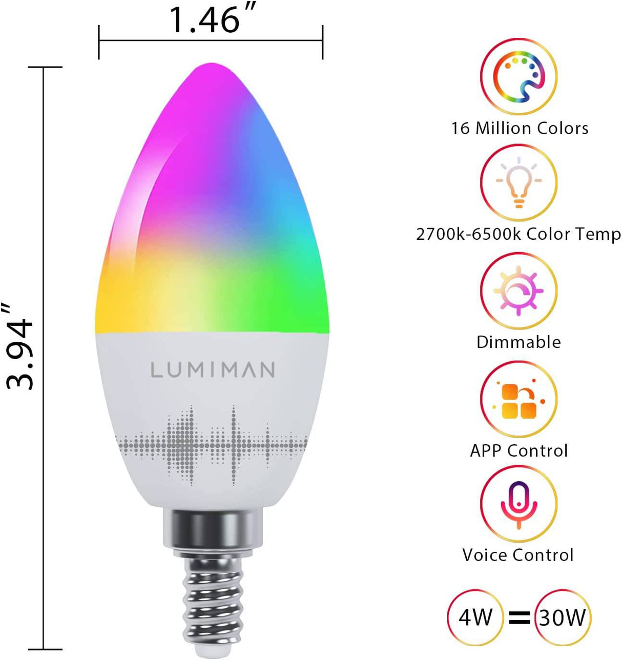 LUMIMAN Bombilla inteligente de candelabro E12, bombillas LED inteligentes  WiFi RGB que cambian de color, luces inteligentes que funcionan con Alexa