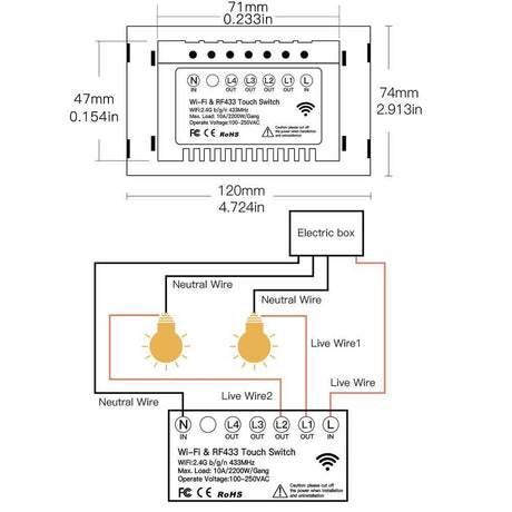 MOES 2.4GHz WiFi Wall Touch Smart Switch Neutral Wire Requiere, 3 Way Multi-Control, Glass Panel Light Switch Funciona con Smart Life/Tuya App, RF433 Remote Control, Alexa y Google Home White 2 Gang - DIGVICE MX