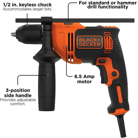 Taladro percutor BLACK+DECKER, 6,5 amperios, 1/2 pulgada (BEHD201) - DIGVICE MX