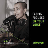 Shure MV7 Micrófono USB para podcasting, grabación, transmisión en vivo y juegos, salida de auriculares integrada, micrófono dinámico USB/XLR totalmente metálico, tecnología de aislamiento de voz, certificación TeamSpeak y Zoom, negro