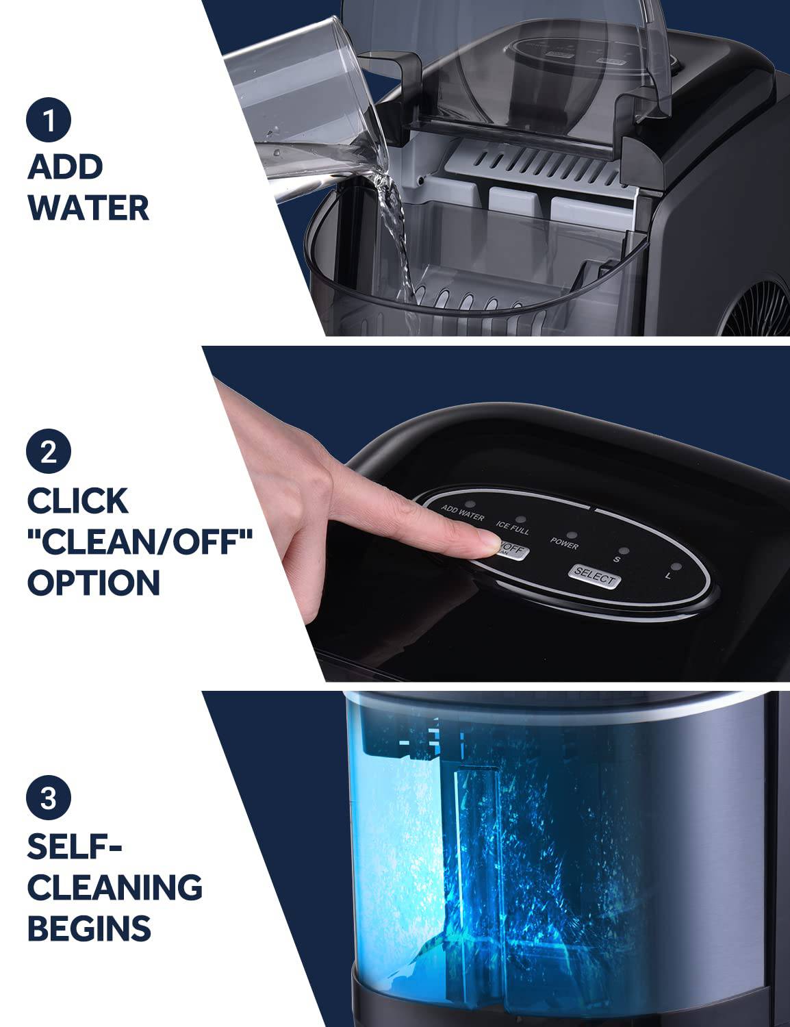 FREE VILLAGE - Máquina para hacer hielo para encimera, función de autolimpieza, portátil de 26 libras/24 horas, 9 hielo listo en 6 minutos, compacta con cuchara para hielo y cesta - DIGVICE MX
