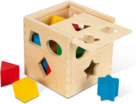 Cubo clasificador de formas Melissa & Doug - Juguete clásico de madera con 12 formas - Juguetes clasificadores de formas para niños - 575