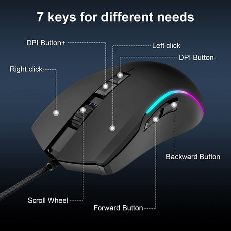 RaceGT - Combo de teclado y mouse para juegos, USB retroiluminado 104 teclas Teclado con cable Sensación mecánica, 7 botones 6400 DPI Ratón para juegos con cable, accesorios para juegos compatibles con PC portátil