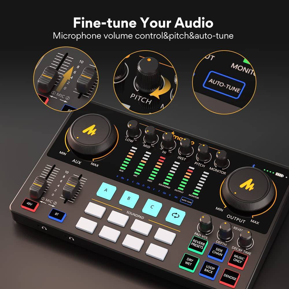 MAONO - Paquete de equipo de podcast-Interfaz de audio-Micrófono de condensador MaonoCaster-Estudio de producción de podcast todo en uno para grabación, transmisión (AME2A)