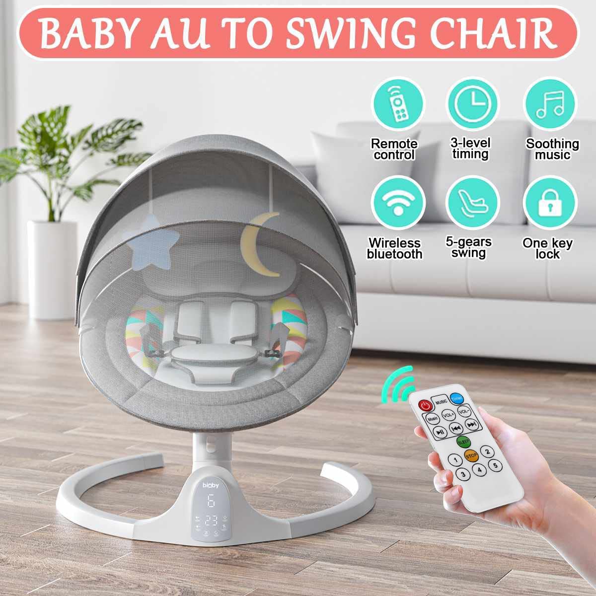 Bioby  - Columpio para bebés, cinturón de seguridad de cinco puntos, pantalla táctil Bluetooth/control remoto para bebé con altavoz de música, portátil motorizado con 5 velocidades de columpio (gris) - DIGVICE MX