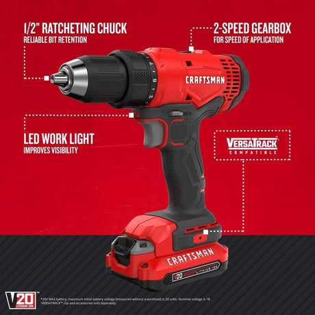 Kit de taladro/atornillador inalámbrico CRAFTSMAN V20* (CMCD701C2) - DIGVICE MX