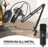 MAONO Micrófono USB, 192KHZ/24Bit Plug & Play PC Computadora Podcast Condensador Cardioide Kit de micrófono de metal con chipset de sonido profesional para grabación, juegos, canto, YouTube (AU-A04)