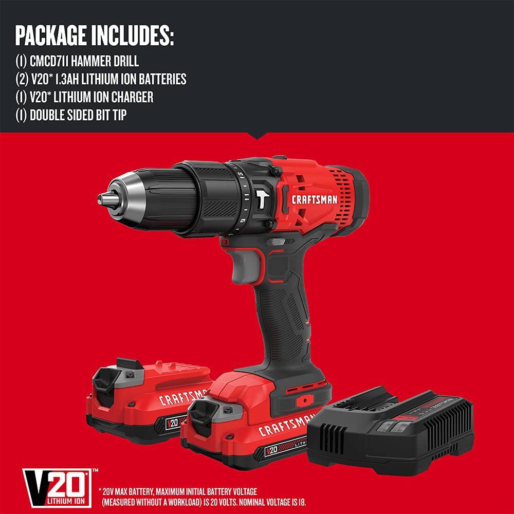 Kit de taladro percutor inalámbrico CRAFTSMAN V20* (CMCD711C2) - DIGVICE MX
