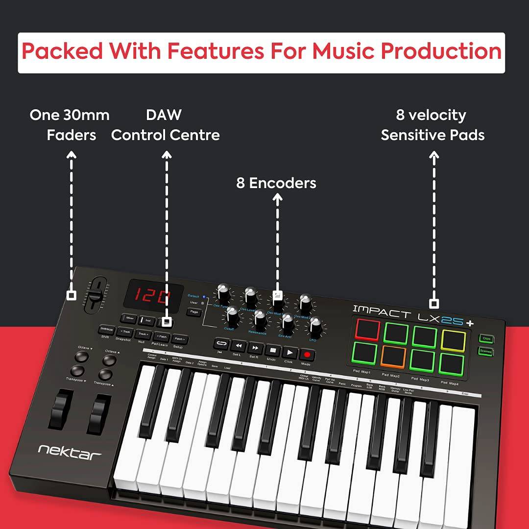 Nektar Impact LX25+ | Teclado controlador USB MIDI con integración Nektar DAW