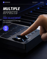 Donner STARRYKEY Teclado MIDI Controlador MIDI, 25 teclas de tamaño completo, efecto de iluminación de 7 colores, 8 almohadillas retroiluminadas sensibles a la velocidad con 24 tonos personalizados seleccionables, con salida MIDI e interfaz de pedal
