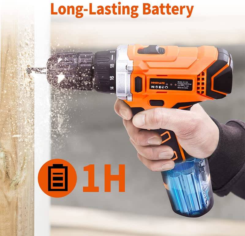 DINSHARE Juego de taladro inalámbrico de 12 V - Kit de taladro eléctrico con 28 piezas de destornillador de impacto/brocas, ajuste de par 18+1, 2 velocidades variables, ligero para el hogar, paredes de ladrillos de madera, perforación de metal, bricolaje - DIGVICE MX
