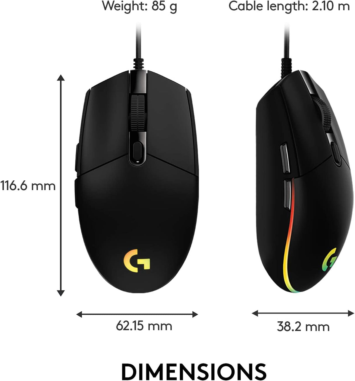 Logitech G203 - Ratón para juegos con cable, 8,000 DPI, efecto óptico arcoíris LIGHTSYNC RGB, 6 botones programables, memoria integrada, mapeo de pantalla, compatible con computadoras PC/Mac y portátiles - Negro