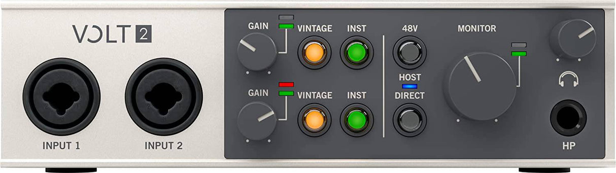 USB UA Volt 2 Interfaz de audio para grabación, podcasting y transmisión con software de audio esencial y suscripción de prueba gratuita de 30 días a UAD Spark