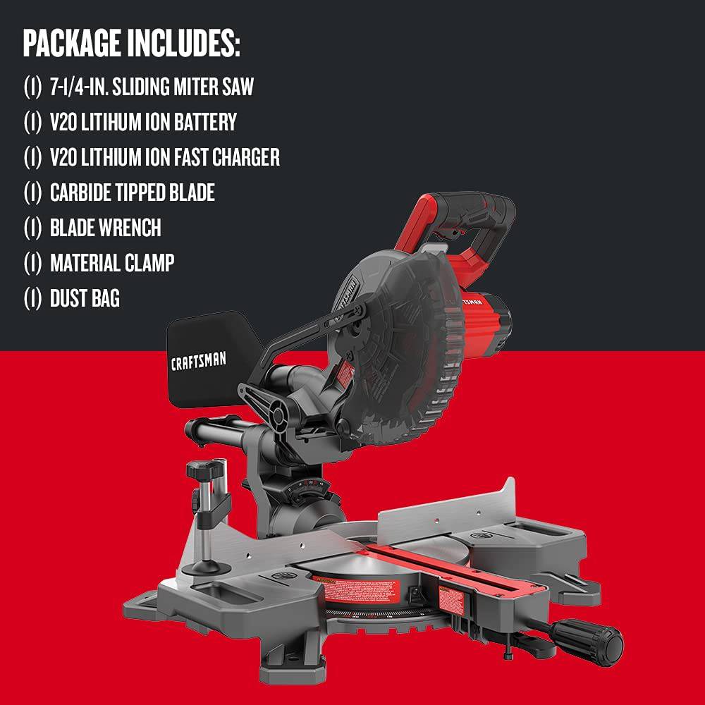 CRAFTSMAN V20 Kit de sierra ingletadora deslizante de 7-1/4 pulgadas, inalámbrica (CMCS714M1) - DIGVICE MX