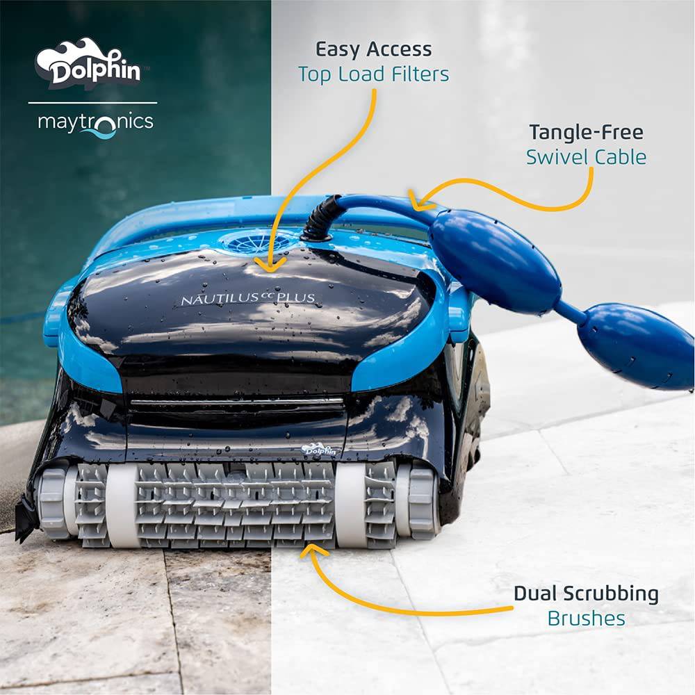 Limpiador robótico de piscina Dolphin Nautilus CC Plus [aspirador] - Ideal para piscinas en el suelo de hasta 50 pies - Succión potente para recoger pequeños desechos - Cartuchos de filtro de carga superior fáciles de limpiar - DIGVICE MX