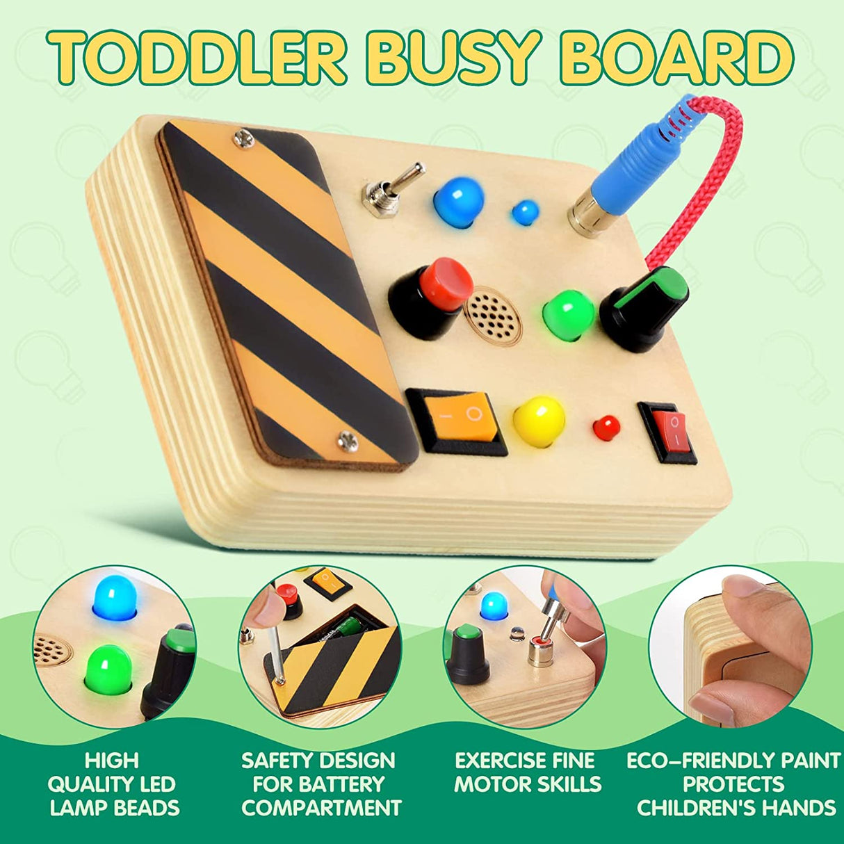 POLKRANE Tablero ocupado con luz LED, juguetes sensoriales para niños pequeños - POL-POL-DE-MB-01