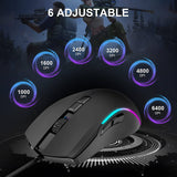 RaceGT - Combo de teclado y mouse para juegos, USB retroiluminado 104 teclas Teclado con cable Sensación mecánica, 7 botones 6400 DPI Ratón para juegos con cable, accesorios para juegos compatibles con PC portátil