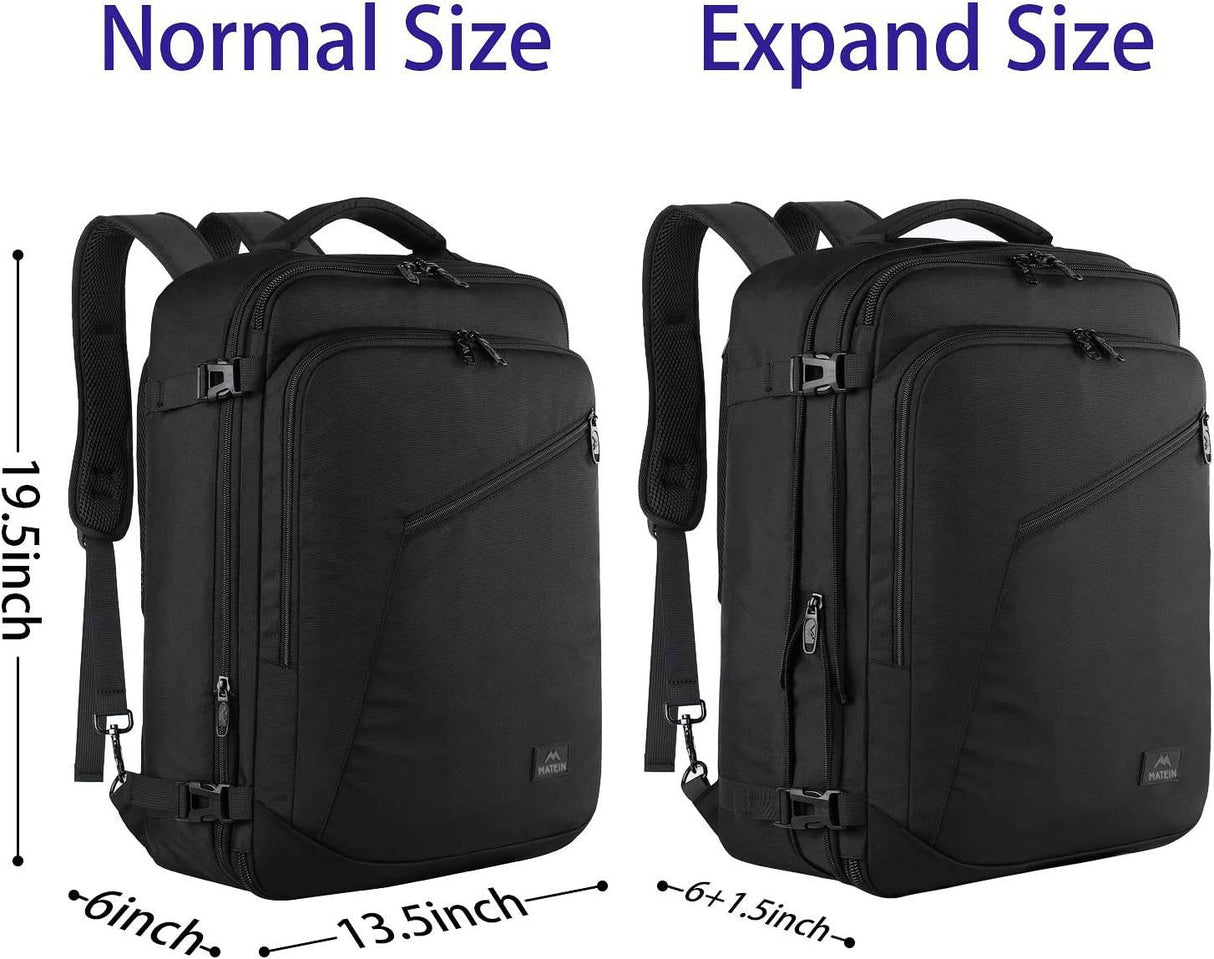 Matein - Mochila de viaje, mochila de viaje extragrande, bolsa de fin de semana aprobada por avión expandible para hombres y mujeres, mochila ligera resistente al agua para vuelo 40L, negro