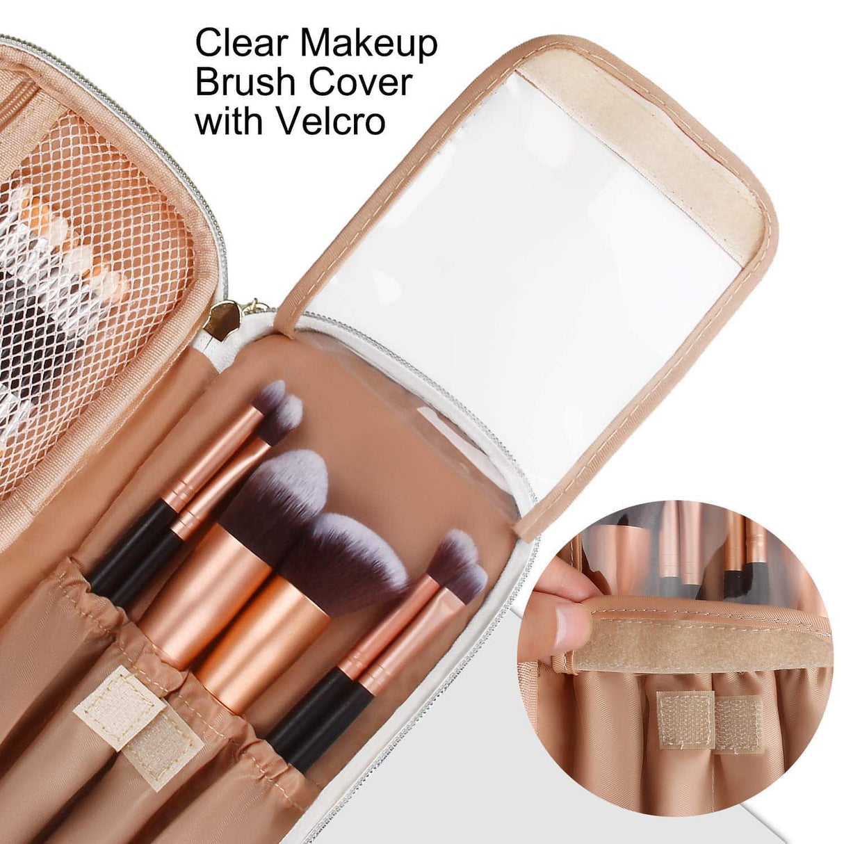 Relavel - Estuche de maquillaje 2 capas para brochas de maquillaje (patrón de mármol blanco)