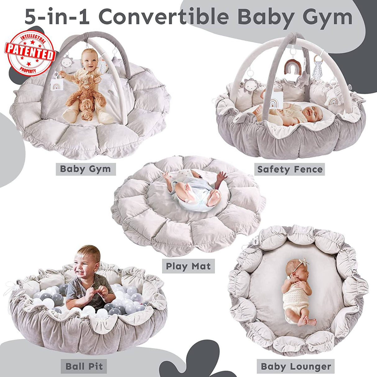 Mallify - Gimnasio de juego grueso y lujoso 5 en 1, gimnasio de actividades de desarrollo basado en etapas convertible y tapete de juego de bebé a niño pequeño - DIGVICE MX