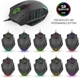 Ratón Redragon M908 Impact RGB LED MMO con botones laterales Ratón óptico para juegos con cable con 12 400 DPI, alta precisión, 20 botones de ratón programables