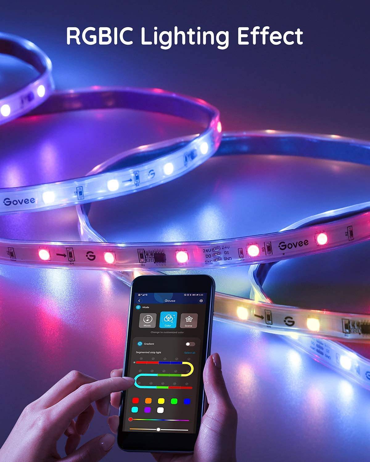 Govee Tira de luces LED impermeables para exteriores, luces inteligentes IP65 de 32.8 pies con control de aplicación, luces RGBIC para exteriores con 64 modos de escena y modo de música - DIGVICE MX