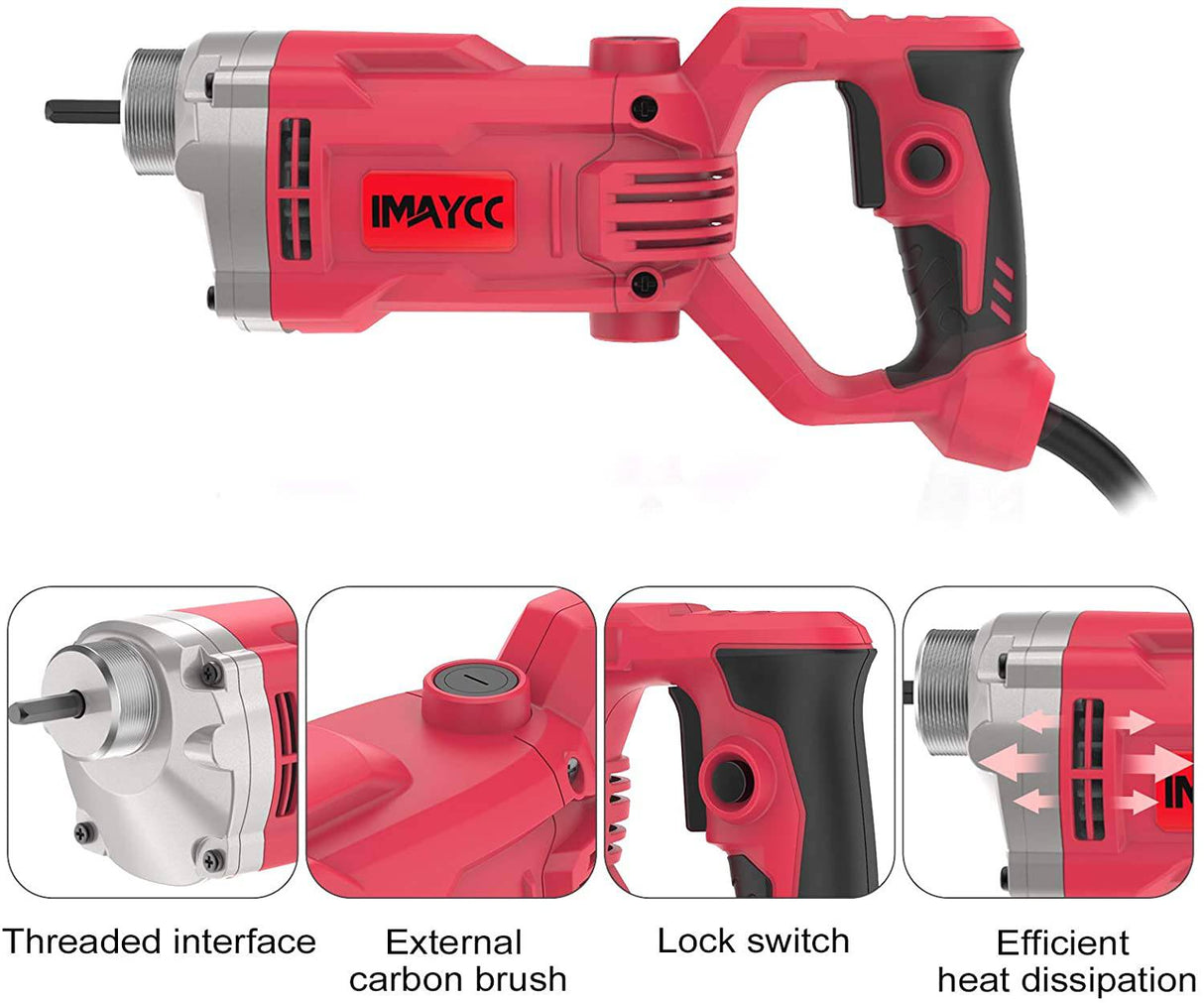 IMAYCC Vibrador de concreto, 1500W 110V Vibradores de concreto de potencia con herramientas de concreto de barra de eje de 6.6 FT / 2M, 14400 vibraciones por minuto Vibrador de concreto de mano Adecuado para varias construcciones de concreto - DIGVICE MX