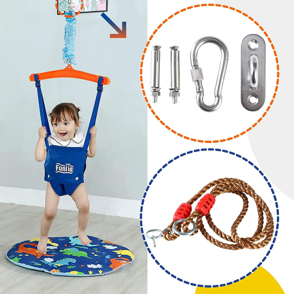 FUNLIO Puente para bebé con gancho de techo para 6-24 meses, puente para puerta de bebé para juegos en interiores/exteriores, puerta de puente para bebé con cadena ajustable, fácil de montar y almacenar (con gancho de techo) - DIGVICE MX