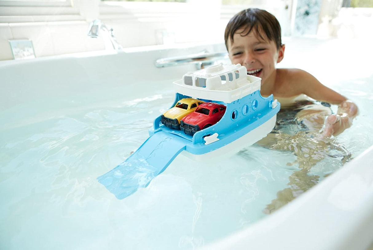 Green Toys Ferry Boat con mini coches de juguete para bañera, azul/blanco - FRBA-1038