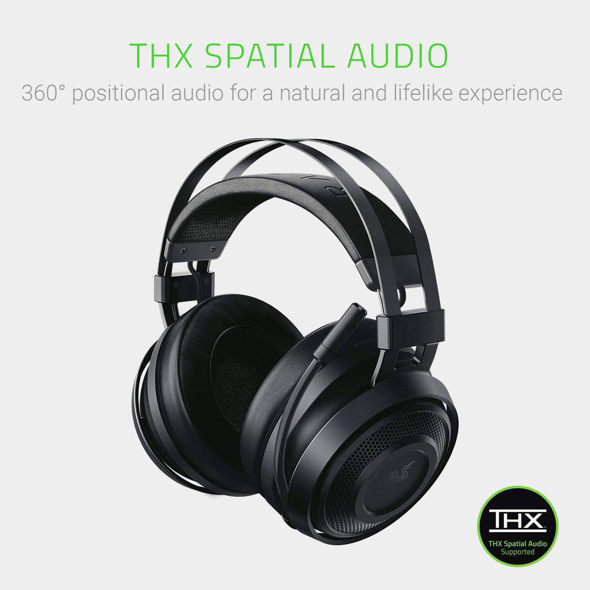Razer Nari Essential Wireless 7.1 Surround Sound Gaming Headset: THX Spatial Audio - Diadema de ajuste automático y copas giratorias - Ajuste automático - Micrófono plegable - solo para PC, PS4, PS5 - Negro