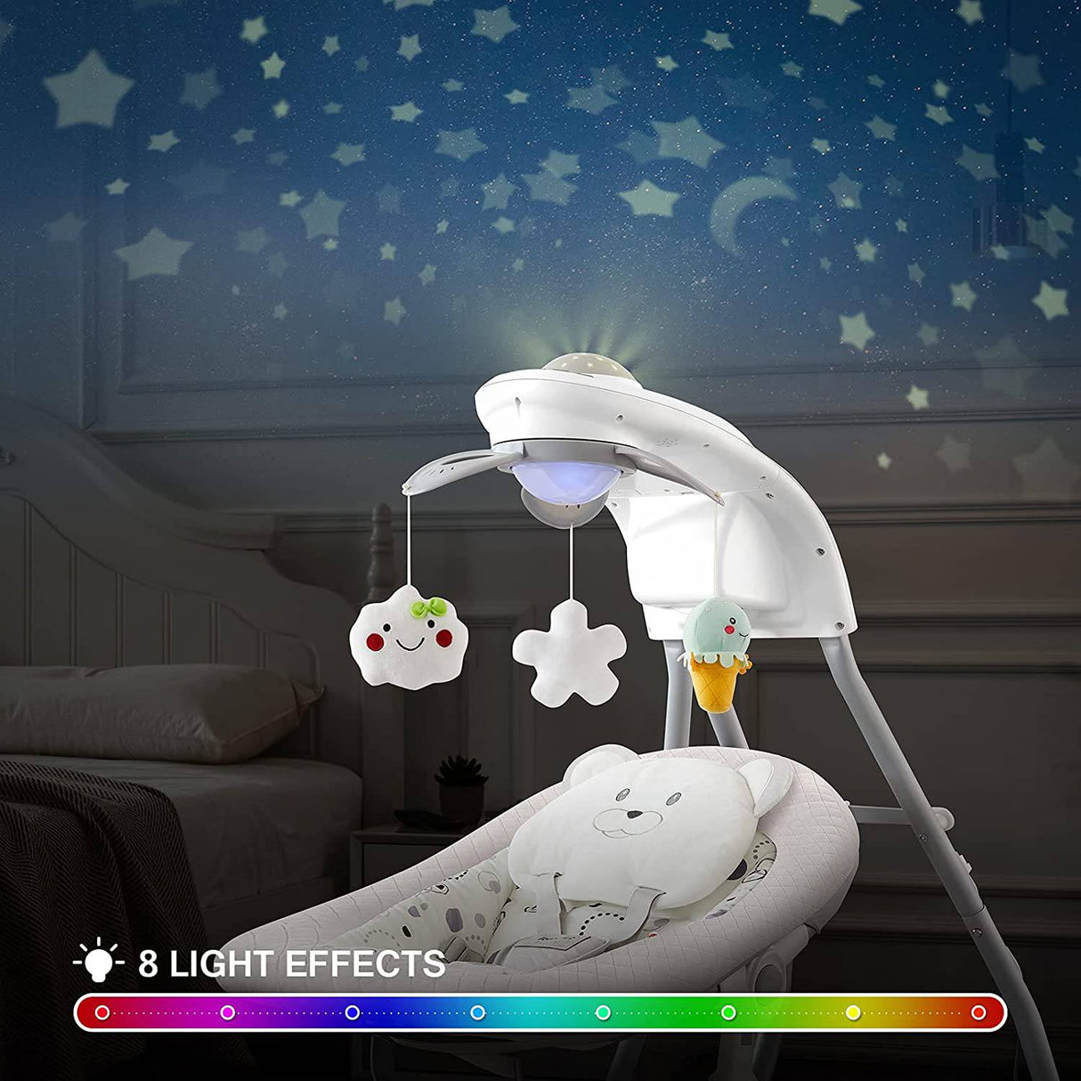 RONBEI Columpio para bebés para bebés, columpio de cuna, eléctrico para bebés con 4 velocidades de columpio/vibración y música (gris claro) - DIGVICE MX