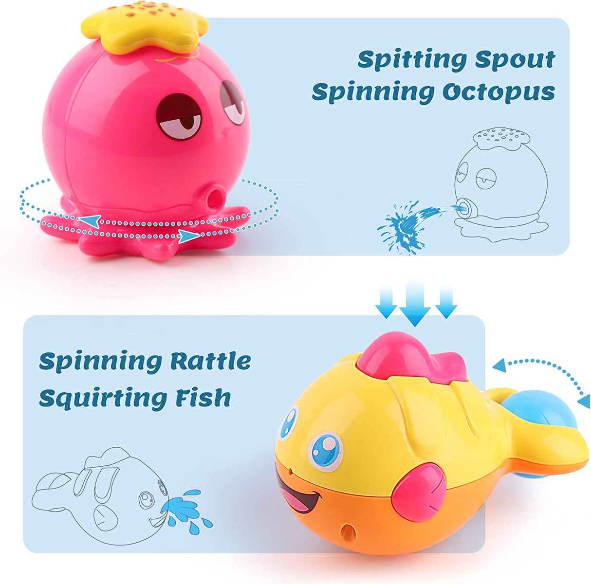 iPlay, iLearn Juguetes de baño para bebés con organizador, pulpo que lanza chorros de agua, tortuga de natación con cuerda, bañera y ducha, vasos apilables - B07BSK7781