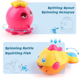 iPlay, iLearn Juguetes de baño para bebés con organizador, pulpo que lanza chorros de agua, tortuga de natación con cuerda, bañera y ducha, vasos apilables - B07BSK7781