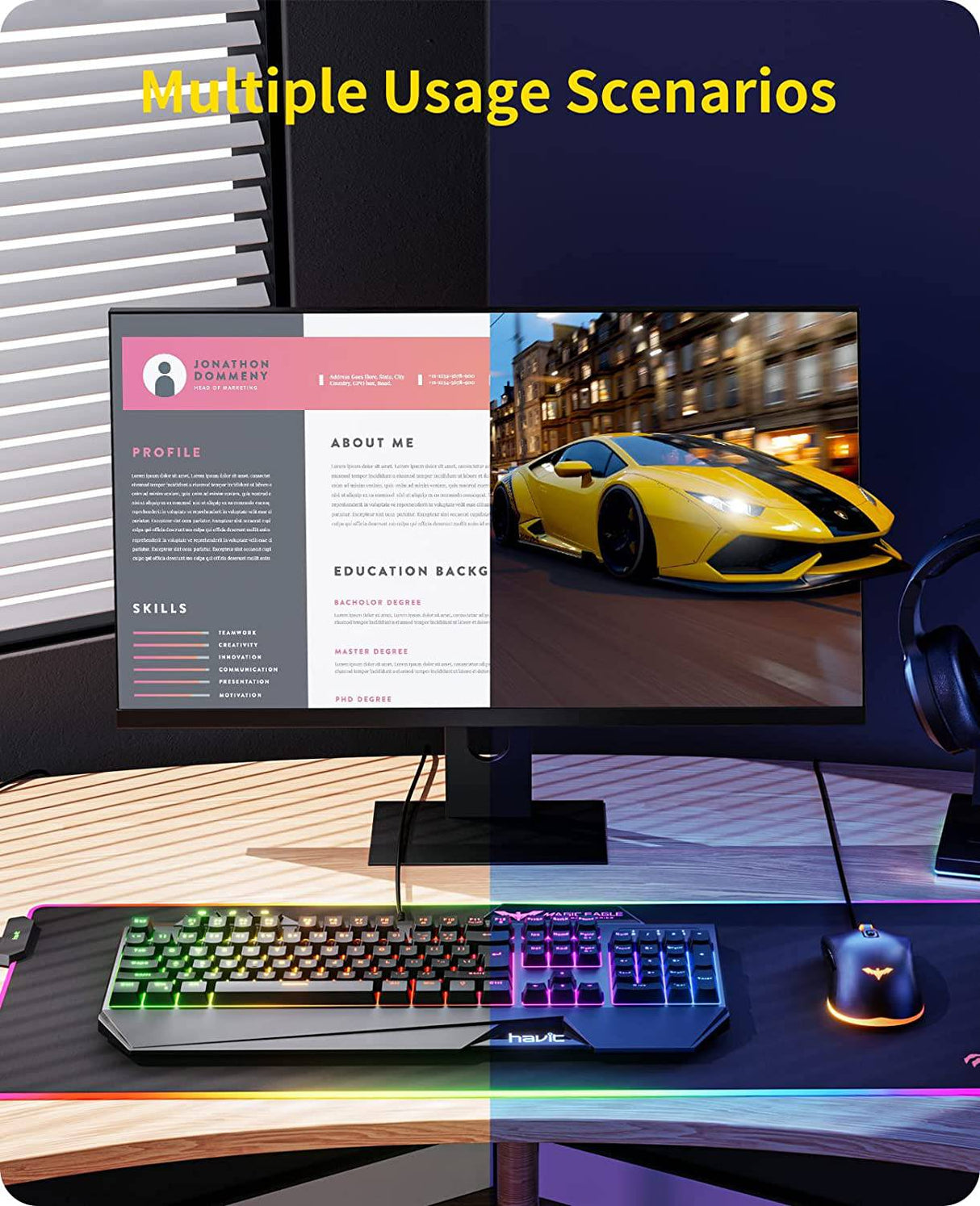 Havit - Combo de teclado y mouse para juegos, teclados de computadora retroiluminados y mouse para juegos RGB, accesorios para juegos Teclado para juegos de PC de 104 teclas con mouse DPI 4800 para Gamer, negro