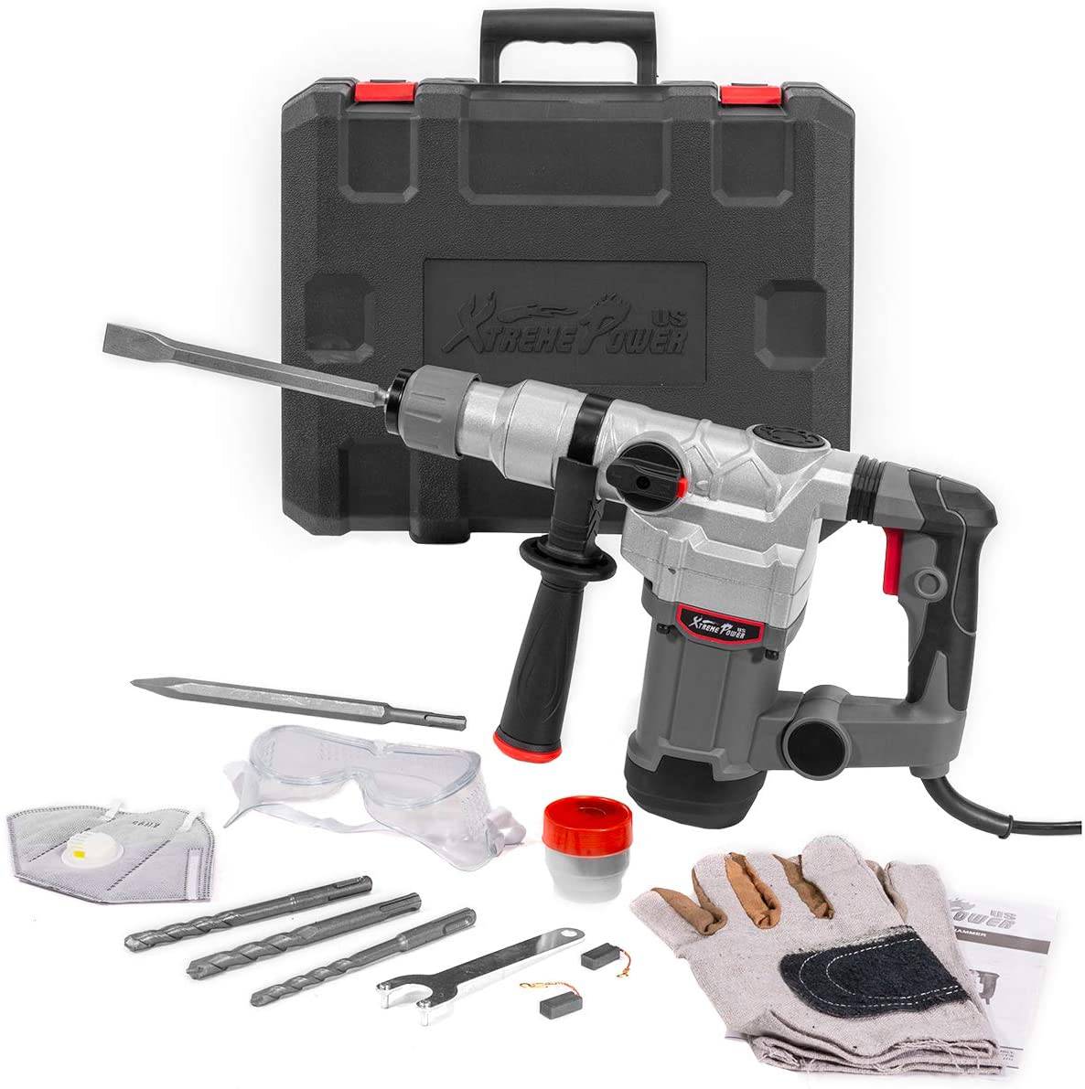 XtremepowerUS Martillo giratorio eléctrico de lujo de 1200 W SDS Plus taladro giratorio mango ajustable broca plana con estuche de transporte - DIGVICE MX
