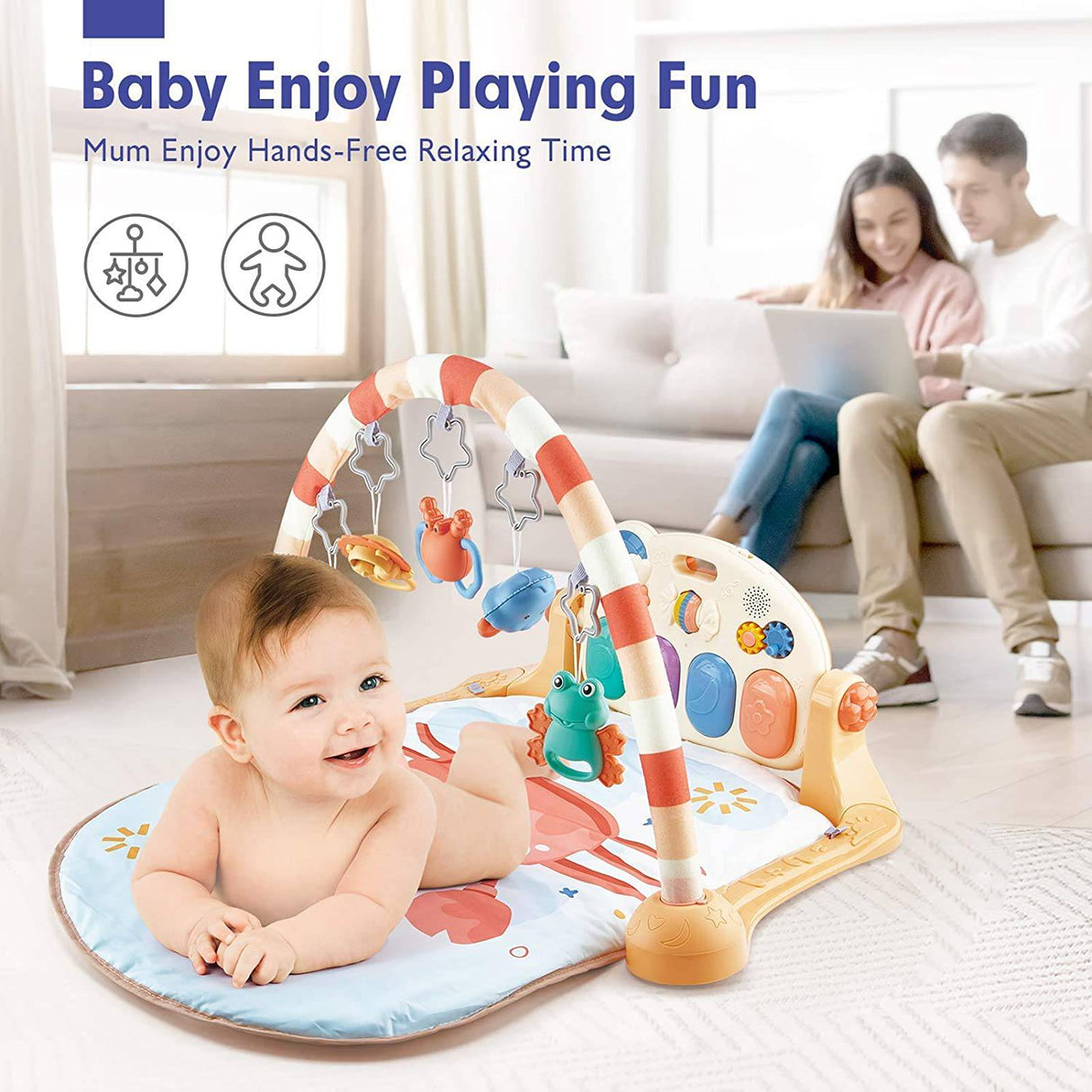 Hahaland - Juguetes para bebés de 0 a 6 meses, alfombrilla de juego para bebé con sonajeros de piano para bebé - DIGVICE MX