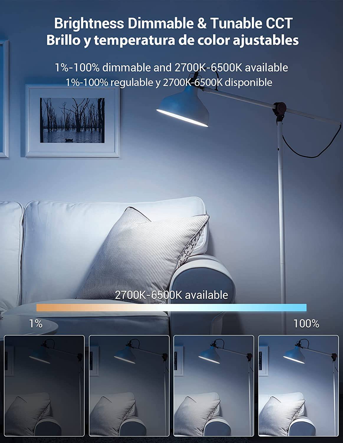 TORKASE - Las bombillas inteligentes funcionan con Alexa Google, 10 W, 2700 K, luz blanca cálida a 6500 K, intensidad regulable, bombilla LED WiFi, control de grupo de aplicación de voz, horario, solo 2,4 Ghz, no requiere concentrador, paquete de 4 - DIGVICE MX