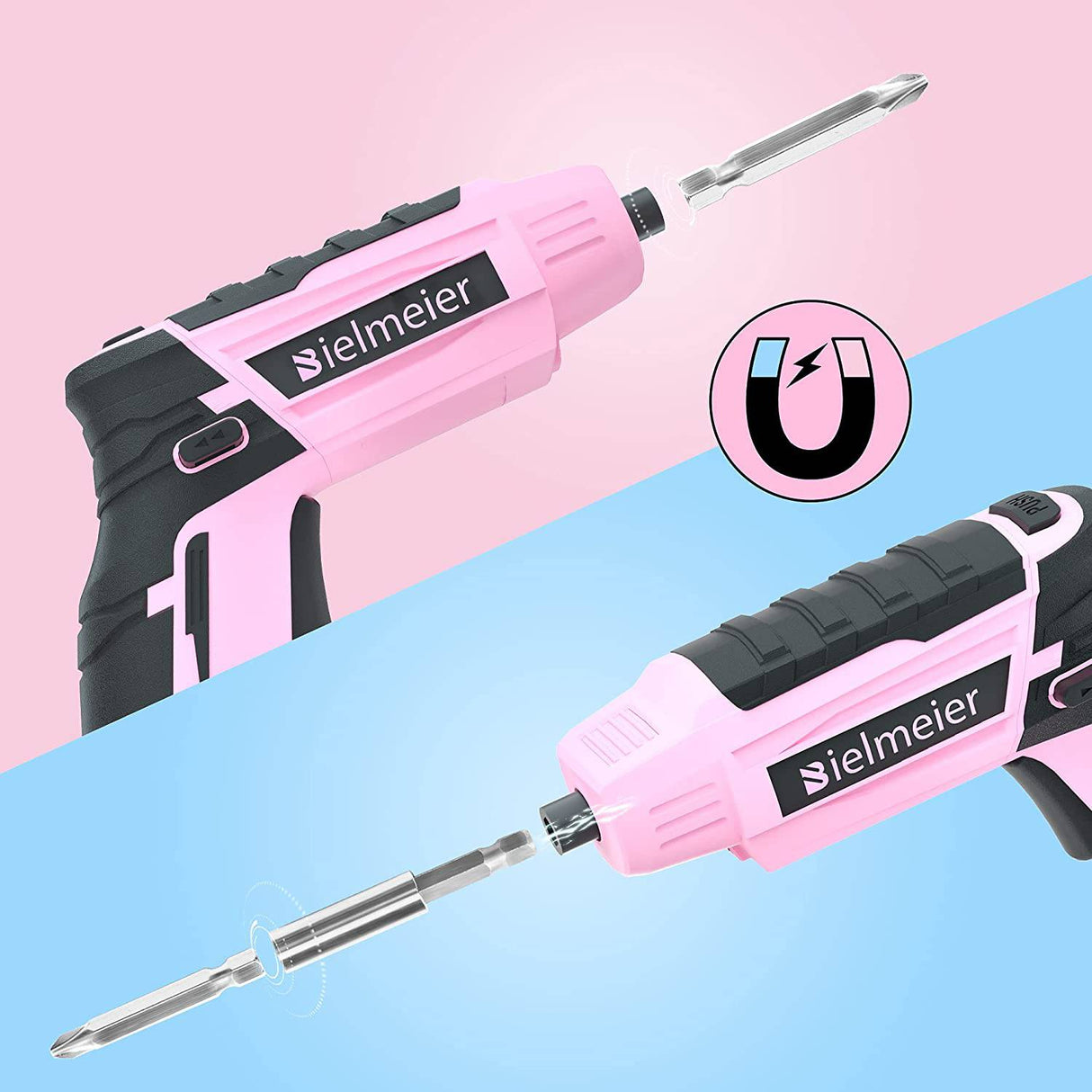 Bielmeier Pink Destornillador eléctrico Kit 5N.m, 4V Batería de iones de litio Destornillador inalámbrico Recargable con luz LED y cable de carga USB, 27 piezas Accesorios - DIGVICE MX