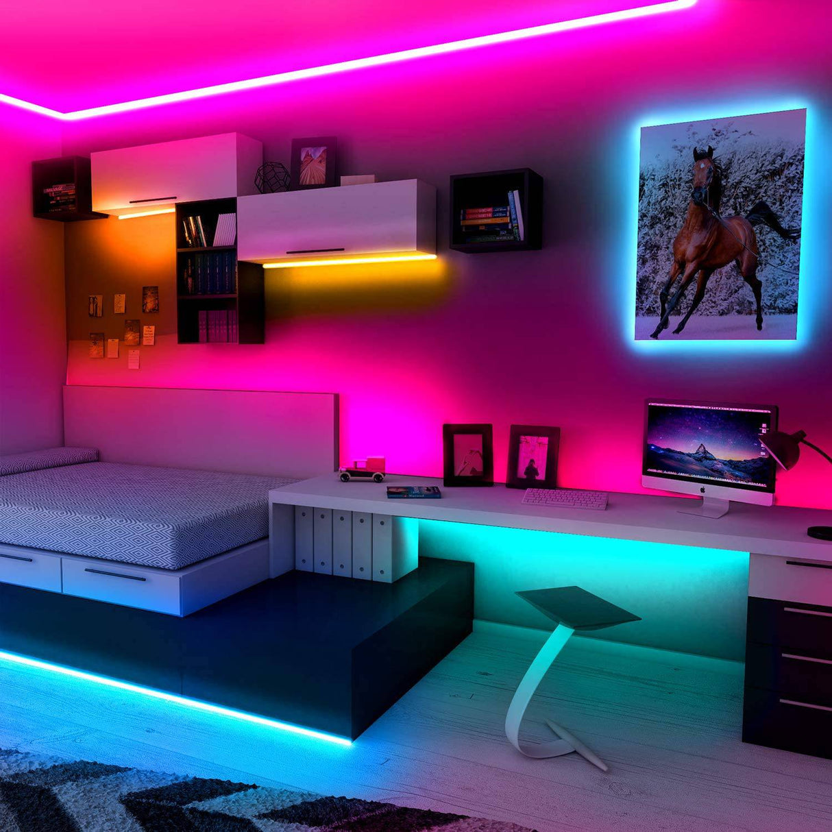 PHOPOLLO Tira de luces LED con Bluetooth de 65.6 pies, 5050 luces LED que cambian de color para dormitorio, decoración de cocina, control de aplicaciones y sincronización de música - DIGVICE MX