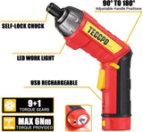 Destornillador inalámbrico, destornillador eléctrico de 6 Nm, 4 V 2000 mAh, con 45 accesorios, 9 + 1 engranajes de par, mango ajustable de 2 posiciones con LED, USB recargable - DIGVICE MX