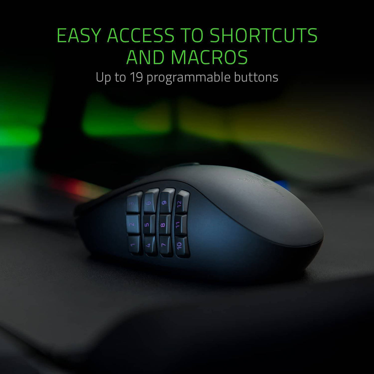 Razer Naga Trinity - Ratón para juegos: Sensor óptico de 16,000 DPI - Iluminación Chroma RGB - Placa lateral intercambiable con configuraciones de 2, 7, 12 botones - Interruptores mecánicos