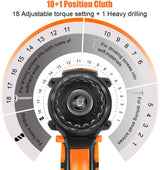 EnerTwist Taladro inalámbrico de 20 V máx., juego de taladro eléctrico de 3/8 pulgadas con batería de iones de litio y cargador, velocidad variable, 19 posiciones y 28 piezas Taladro/Kit de accesorios para conductor/taladro, ET-CD-20 - DIGVICE MX