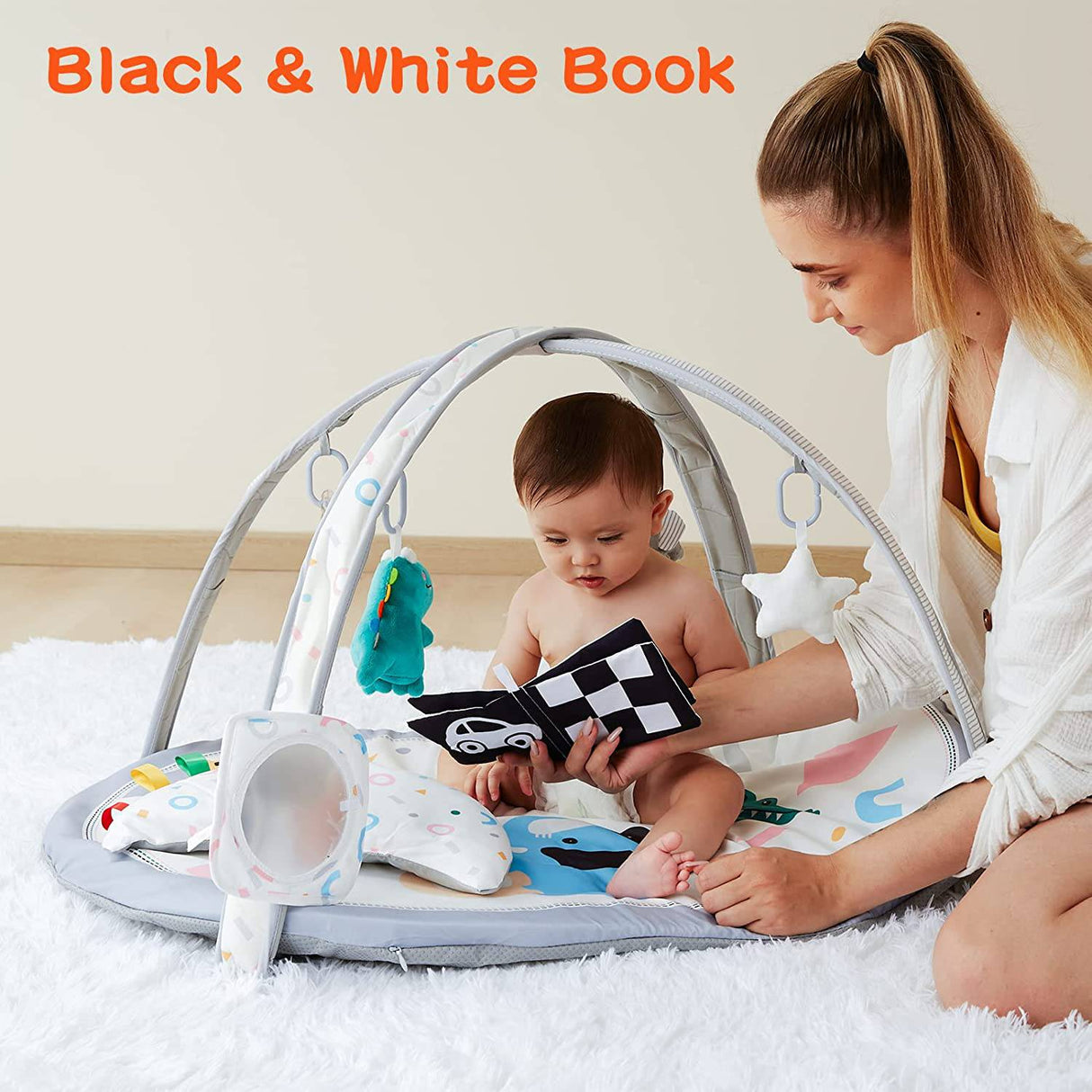 Lupantte 7 en 1 Baby Play Gym Mat, 2 fundas de alfombrilla lavables reemplazables Baby Activity Play Mat con 6 juguetes, visual, auditivo, táctil, desarrollo cognitivo para bebés y niños pequeños, más grueso antideslizante - DIGVICE MX