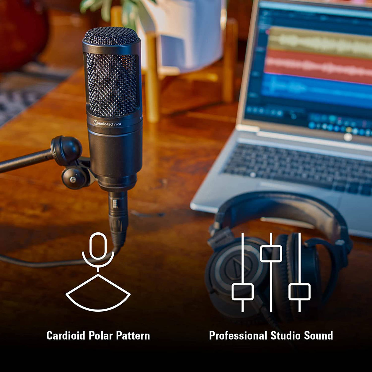 Audio-Technica AT2020  Micrófono XLR de estudio de condensador cardioide, ideal para aplicaciones de estudio de proyectos/casa