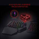 Redragon K585 DITI Teclado mecánico para juegos RGB con una sola mano, teclado para juegos profesional tipo C con 7 teclas macro integradas, reposamuñecas desmontable, 42 teclas (interruptor negro-azul)