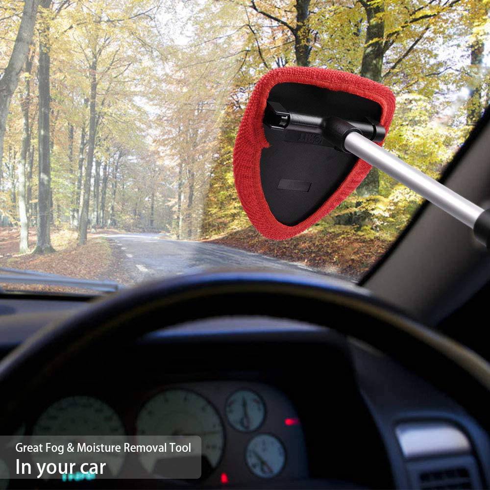 AutoEC Herramienta de limpieza de parabrisas de ventana, varita limpiadora de parabrisas de coche con mango extensible, limpiador de cristal exterior interior automático para uso en el hogar, oficina, capó de microfibra lavable y reutilizable (2 unidades)