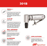 Amoladora neumática Ingersoll Rand 301B: 1/4", ángulo recto, 21 000 RPM, construcción de cojinete de bolas, bloqueo de seguridad, carcasa de aluminio, herramienta eléctrica liviana, negro - DIGVICE MX
